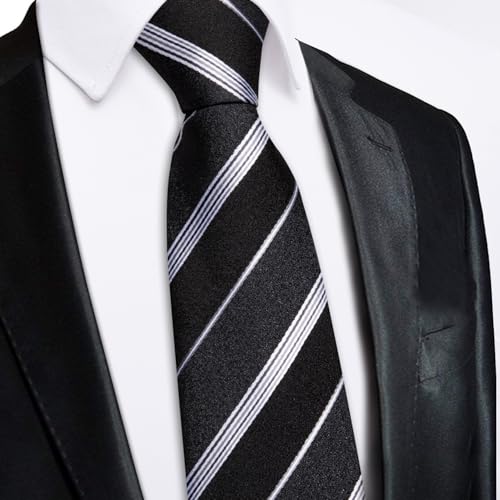 Image of Hi-Tie Zipper Ties for Men Pre-tied Tie Set Lapel Pin Pocket Square and Cufflinks Formal Business Wedding Adjustable Necktie