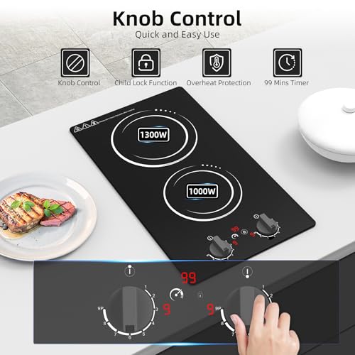 Image of VBGK Double Induction Cooktop,110V 2300w 2 burnerinduction cooktop,2 burner Hot Plate Electric burner withLCD Touch Screen 9 Levels Settings Child Safety Lock &Timer