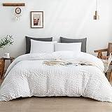 WARMDERN Duvet Cover Set Queen Size, 3pcs Washed Microfiber White Bedding Set, Soft Breathable...