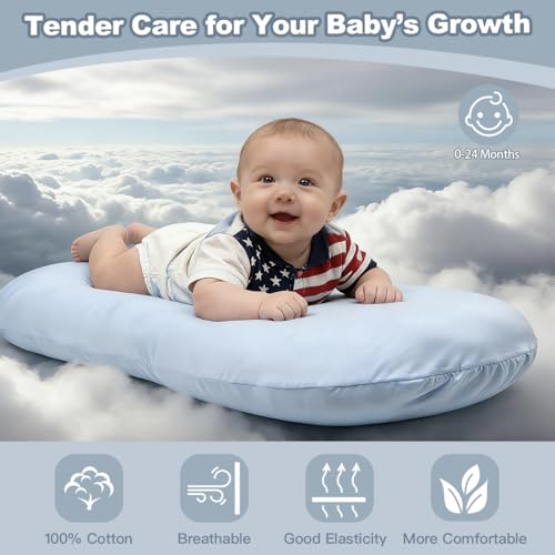 Image of Infant Support Cushion -Baby Support Cushion for Newborn, Oversized for 0-24 Months (36.5*20 inchs), Tummy Time Mat for Home and Travel, Soft Cotton, Supervised Use, Baby Essentials Gift -includ cover