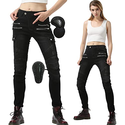 Pantalon moto femme extensible avec 4 protections amovibles pour rando et cargo noir XXS