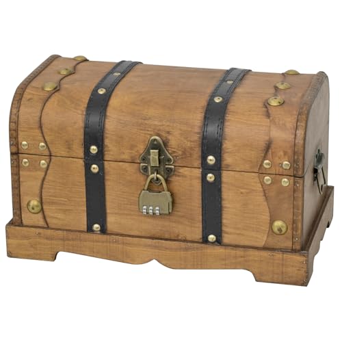 DECOR4SEASON Vintage Wooden Treasure Chest Decorative Box with Lock - 12.2" x 7.1" x 7.1", Brown
