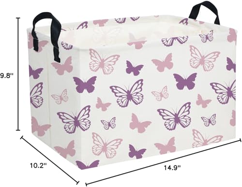 Image of Essme Rectangular Butterfly Baskets,Kids Storage Basket with Handles for Girls Room Decor, Girls Storage Bin(Purple Butterfly)