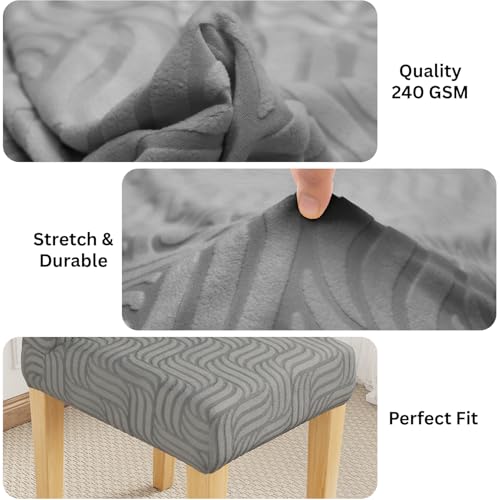 Image of Lukzer Elastic Dining Chair Cover - 2PC Pastel Dark Grey Ripple Lines | Textured High Stretch Jacquard Seat Cover | Removable Washable Short Dining Chair Cover Protector Seat Slipcover | (CC-164-02)