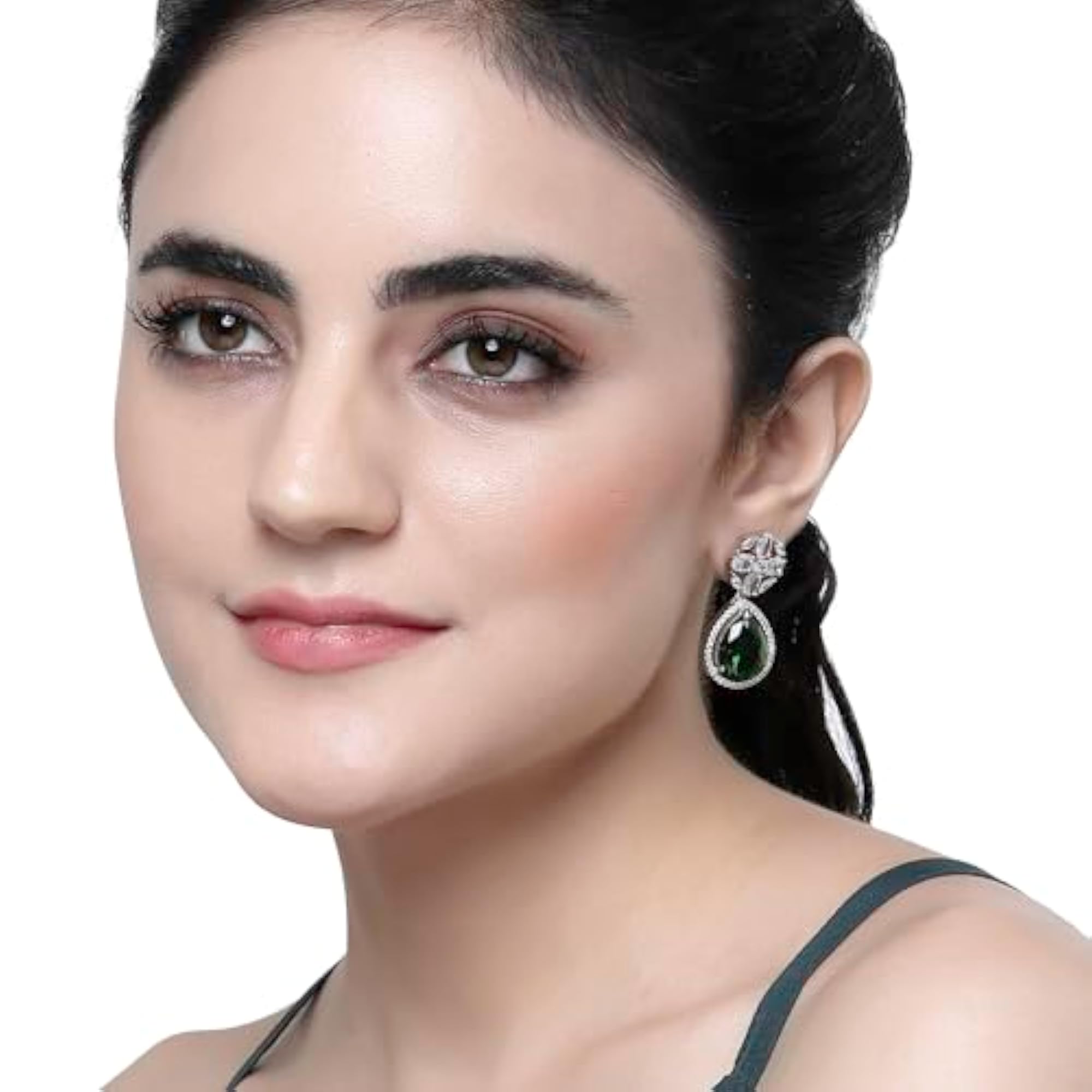 Rhodium-Plated Teardrop & Floral Drop Earrings