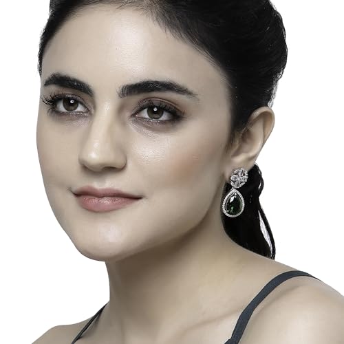 Rhodium-Plated Teardrop & Floral Drop Earrings