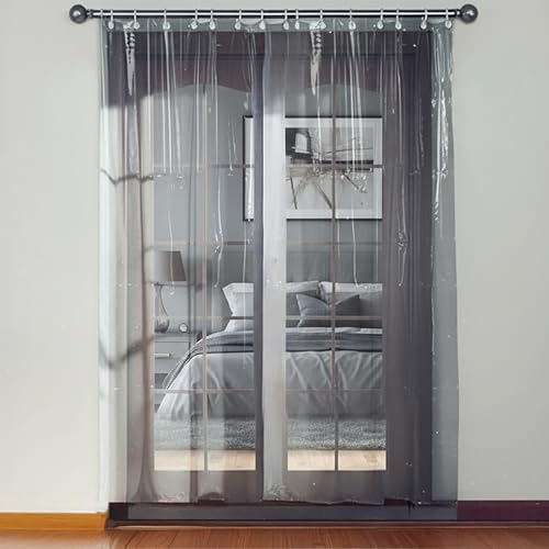 Image of The Furnishing Tree Transparent AC Curtain 9.5 Ft Length | 0.15 mm Thickness with 16 Hooks, Set of 2 | Size 4.5 x 9.5 Ft (137 x 290 cm) | Door Curtain for Home, Balcony & AC Room