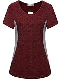 MISS FORTUNE Color Block Yoga T Shirts for Women, Ladies Workout Shirts Sportswear Running Tee Shirt