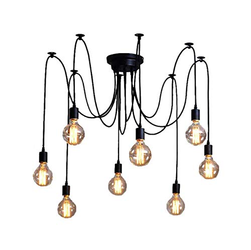 Lustre Edison moderne noir suspension salon réglable style rétro industriel 8xE27