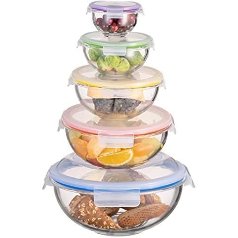 HOCHSTE Glass Mixing Bowls Set of 5 Cover