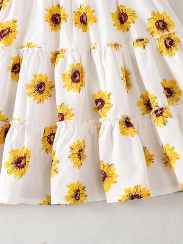 Floral Print Smocked Dress, White with Flower, Princess Style4