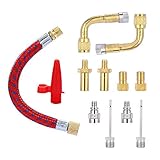 ★Adaptateur de pompe 12 Pièce idéale pour la plupart des pneus de vélo et la plupart des ballons et matelas gonflables. Contenu de l'emballage: 4 x convertisseurs de soupape, 2 x aiguilles à gonflage, 2 x rallonges à angle droit AV, 2 x rallonges SV, 1 x buse à air comprimé, 1 x tuyau flexible à air