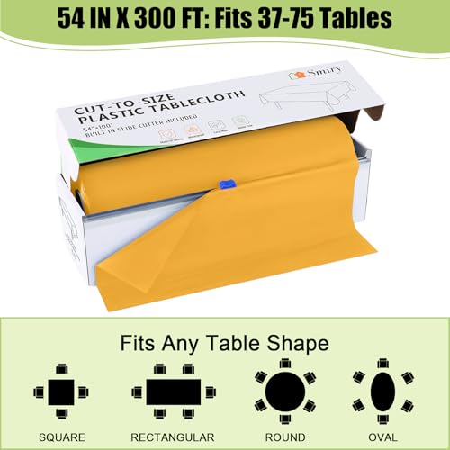 Smiry 54 Inch x 300 Feet Disposable Table Cover Roll, Mustard Yellow Plastic Table Cloth in Cut-to-Size Box with Slide Cutter, Waterproof Rectangle Tablecloths for Weddings, Banquets, Outdoor by Smiry - Image 7