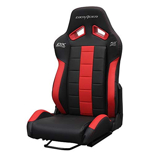 DX Racer Asiento Deportivo Coche, Semibaquet Ajustable, Cuero PU con PVC, con Ríeles Incluidos, Conductor y Pasajero, Universal para Videojuego/Coche/Simulador de Conducción, Negro con Parche Rojo Cover