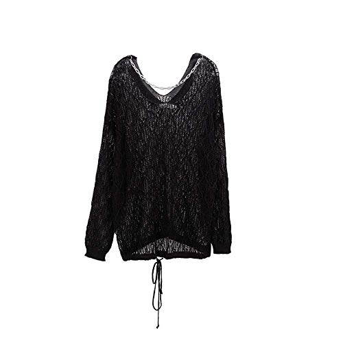 YANGPANGZI Nueva Blusa Hueca con decoración de Cadena de Hierro para Mujer de Talla Grande