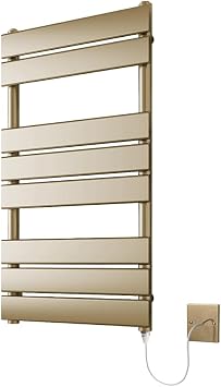 Richmond Brushed Brass Electric Heated Towel Rail 400mm W x 800mm H | Flat Panel, Bathroom Towel Radiator, Wall Mounted