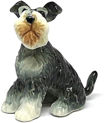 Collectible Ceramic Schnauzer Dog Figurine Animals Sitting Hand Painted Porcelain Friendship Memorial Gift