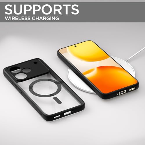 Image of Amazon Basics Back Cover for Realme P4 Pro 5G Compatible with Mag-Safe | Shockproof Design | Hard Transparent Back Case (Black Mag-Safe)