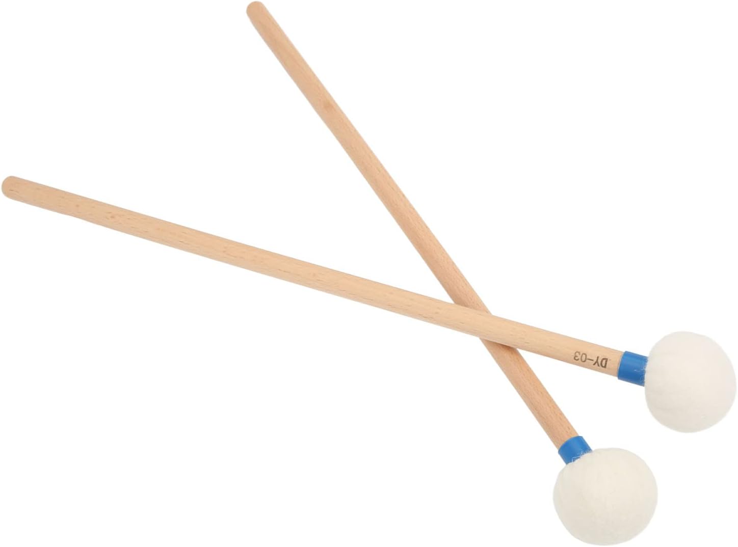 2Pcs Drum Timpani Sticks Soft Felt Mallets Maple Handles 45mm Felt Heads for Bass Snare Drums (Blue)