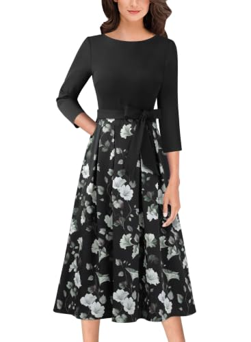 Image of VFSHOW Womens Work Business Casual Church Pockets Belted A-Line Midi Dress