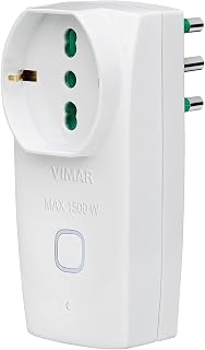 Vimar 00335.B Presa intelligente WiFi, adattatore multiplo compatibile con Alexa e Google home, spina 16A, presa universale da 16A, comando vocale e telecomando con App View Product, Bianco