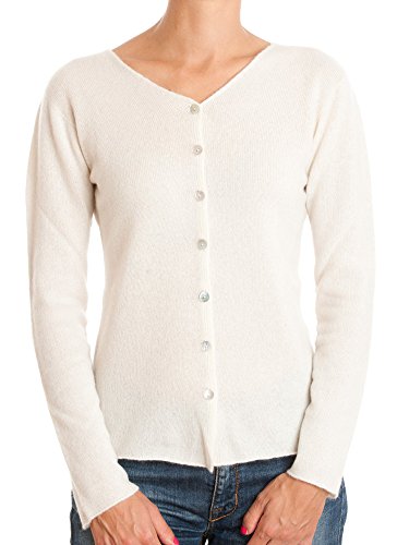 DALLE PIANE CASHMERE - Cardigan 100% Cachemire, Made in Italy - Femme, Couleur: Crème, Taille: XXL