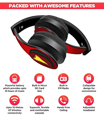 Image of Macmerise Suit up Shazam On-Ear Bluetooth Headphone with Upto 10 Hours Playback, FM Radio, SD Card, Soft Padded Ear Cushions and Passive Noise Isolation | Decibel Wireless Headphone