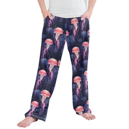 Pink Jellyfish Long Pajama Pants Elastic Waist PJ Bottoms with Pockets S A110414