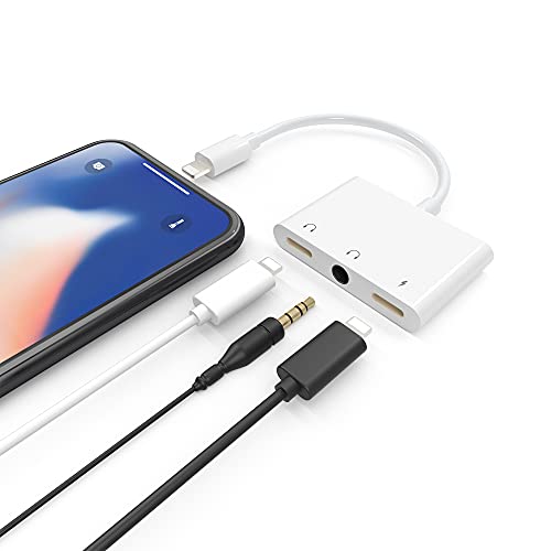 Adaptador de Lig-htn-ing a 3.5 mm Jack para Phone 12, Arkidyn 3 en 1 con Doble Conector para Auriculares y Puerto de Carga, Compatible con 12/11 / X / 8/7, Pad / Pod, Compatible con iOS 9.2 and on Cover