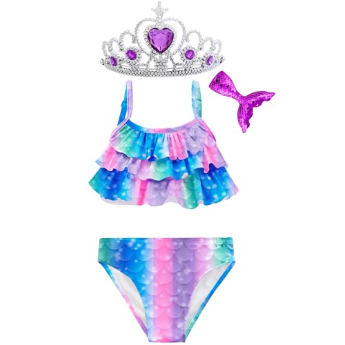 Image of Girls Bathing Suit 3PCS Cute Ruffle Tankini Swimsuits with Skirt Kids Beach Swimwear 3-12Y