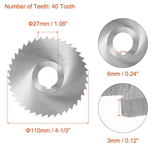 Uxcell Circular Saw Blade, 110Mm (4-1/3") Dia 3Mm Thick 40 Tooth, 6542 High Speed Steel (Hss) Milling Cutter With 27Mm Arbor For Wood Pvc Aluminum Cutting #TOP1