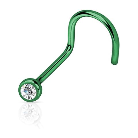 PiercedOff titanio IP más de acero quirúrgico Press Fit transparente Gem nariz tornillo 20 G (0,8 mm) Cover