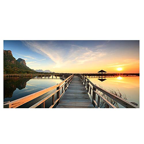 Tableau mural sur toile coucher de soleil grand format 60x120 cm avec paysage pont de lac