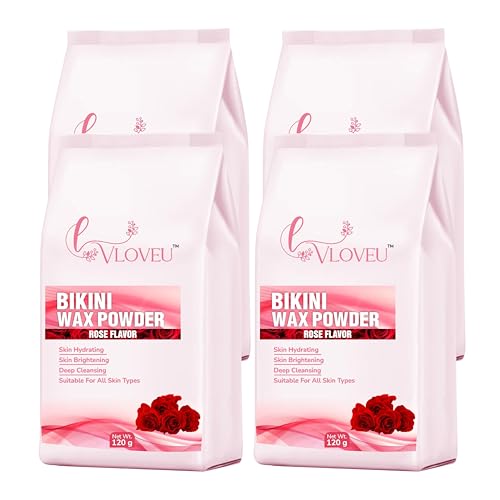 Image of VLOVEU- Bikini Rose Wax Powder for Women - 120g, Pack of 4 | 5 Minutes Painless Herbal Wax Powder for Hair Removal | Easy to Use at Home, No Chemicals - No Irritation, Bikini Wax for Women and Girls