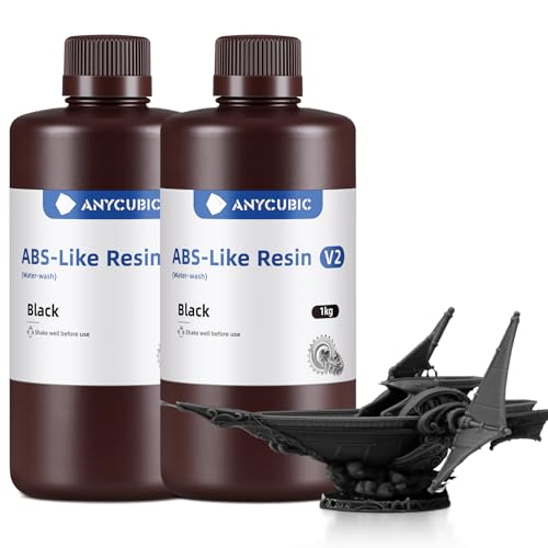 ANYCUBIC Wasser Waschbares ABS-Like Resin V2, 3D Drucker Resin Geruchsarm, Hohe Härte und Haltbarkeit, Hochpräzises 405nm UV-härtendes Harz für 4/6/8K LCD/DLP 3D-Drucker, Schwarz 2000g Schwa