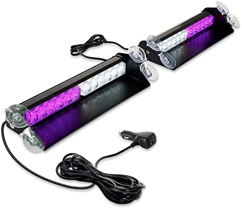 Lattofigy 2 in 1 Dash Emergency Strobe Lights 2x14 inch 24LED Safety Hazard Warning lights Interior Front/Rear Windshield Deck Split Light Bar for Car Truck Vehicles (Purple/White)