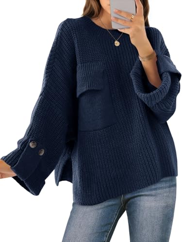 Saodimallsu Womens Oversized Sweaters Chunky Ribbed Knit Crew Neck Casual