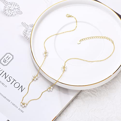 Pearl Necklace For Women 14K Gold Plated Sterling Silver Dainty Daisy Pearl Choker Handmade Charm Necklaces Jewelry Gifts For Her #TOP3