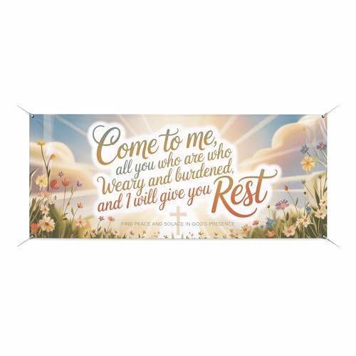 Come to me Large Banners and Signs for Outdoor by BCB Print | Church Polyester Banner with 4 Hole for Easy Hang Indoor & Outdoor | 5x2ft Banner to Promote Business | HD Made in USA