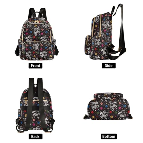 Image of Mini Backpack Gothic Unicorn Skeleton Skull Fashion Backpack Purse for Women,Handbag Shoulder Bag Casual Daypack, Ladies Gift for College Work(S)