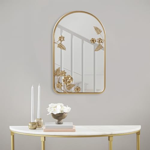 Madison Park Arch Shape Wall Mounted Mirror, Floral Leaves Mirror