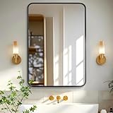 Bathroom Mirror, Vanity Mirrors for Over Sink Wall, 24x36 Inch Large with Rounded Rectangle Metal Frame, Modern Decorative for Restroom, Farmhouse, Horizontally or Vertically Hanging