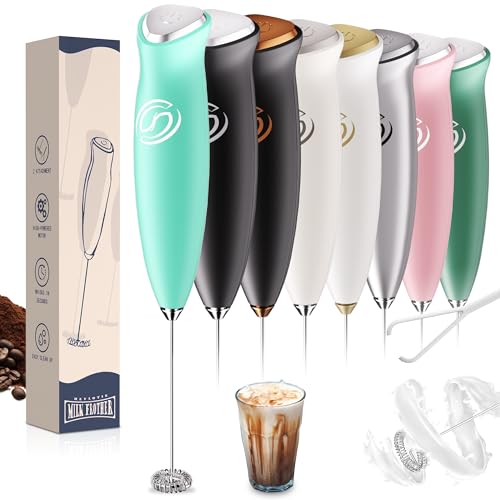 Image of Milk Frother Handheld Frother Wand Drink Mixer Handheld Coffee Stirrers Electric Frother for Coffee Mixer Wand with 2 Whisk frother for protein powder coffee frother handheld-Aqua