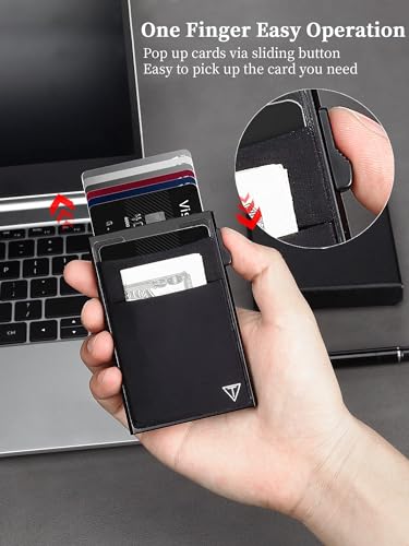Image of TOYFID Slim RFID Blocking Wallets,Pop Up Minimalist Card Holder for Men & Women Metal Thin Front Pocket Wallet Credit Card Holder with Elastic Coin Pocket,6-12 Card Capacity,Black