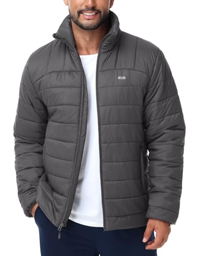 MIER Puffer Jacke für Herren Leichtgewicht isolierte Puffy Mantel mit Tasche Warme Winter gepolsterte Packbare Jacken, Dunkelgrau, L