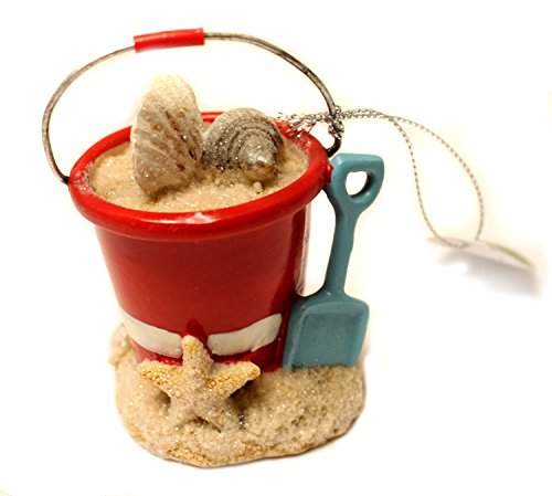 Midwest-CBK Christmas Decoration 3 Inch Beach Pail with Shells and Shovel Christmas Ornament
