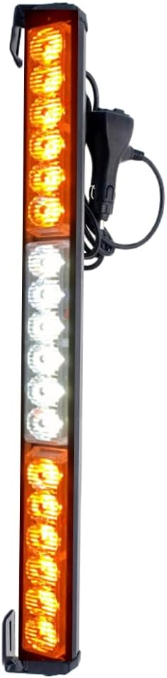 Surface Mount Emergency Strobe Light Bar 17-Inch White Amber Light, IP65 Waterproof for 12-24V Vehicle, 18-LEDs Roof Top Hazard Flash Beacon Warning Light with Cigarette Lighter