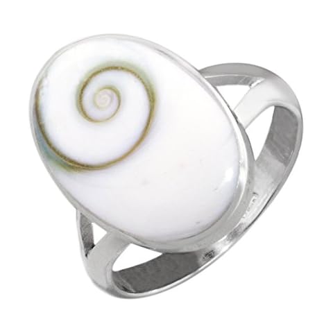 Oval Pill Style Sterling Silver Ring with Eye of Shiva Shell Inlay Cover