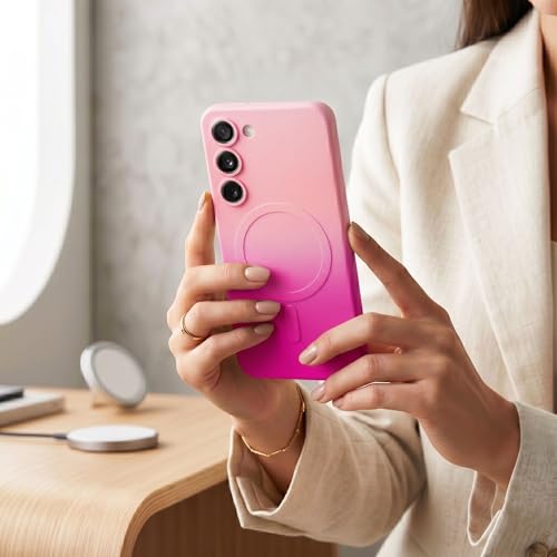 Image of amazon basics Gradient Mag-Safe Case for Samsung Galaxy S23 5G | Soft Silicone Shockproof Cover with Camera Protection | Slim Lightweight Design | Smooth Touch & Durable - Light and Dark Pink