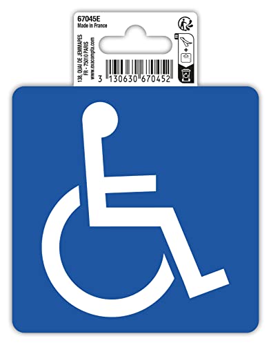 Exacompta - Ref. 67045E - 1 pictograma adhesivo reservado para minusválidos - En vinilo PVC tratado antideslizante - Acabado brillante - Dimensiones: 10 x 10 cm Colores: blanco sobre fondo azul